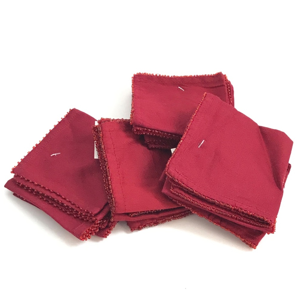 Cotton Beaded Cocktail Napkins Red NWT Set of 16 - Picture 5 of 11